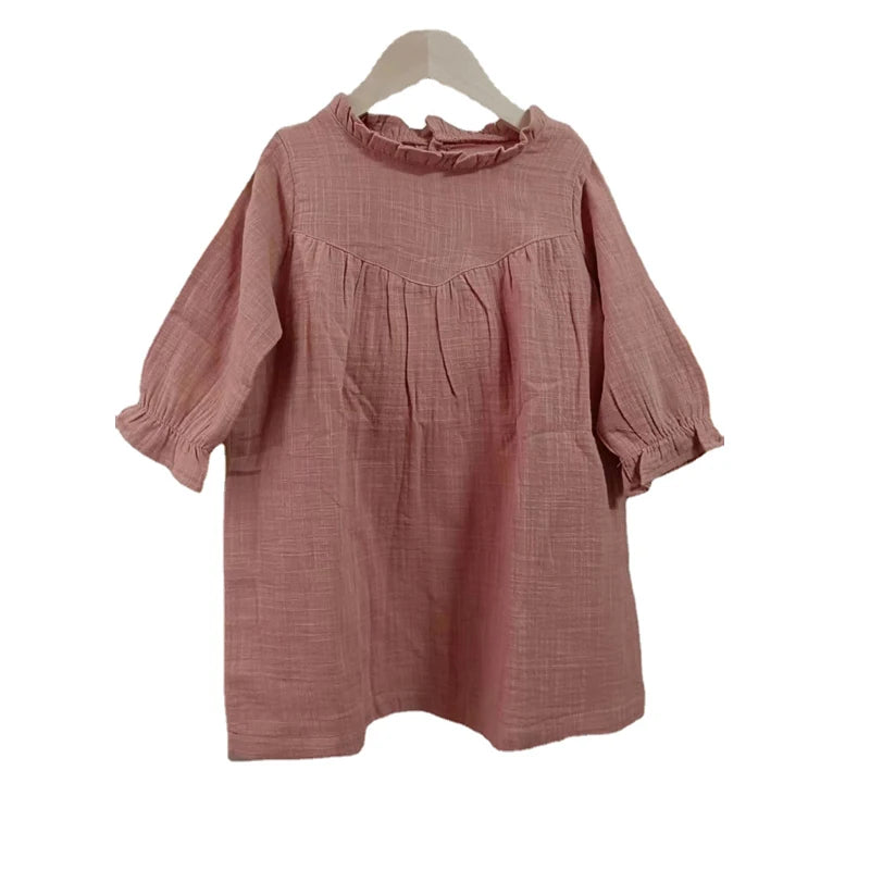 Full Sleeve Loose Girl Dress Muslin Organic Cotton Kids Dresses for Girls Fashion Girls Clothing