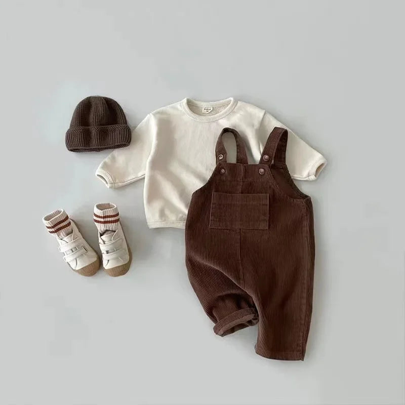 Autumn Winter Toddler Baby Boys Girls Solid Corduroy Suspander Romper Kids Playsuit Jumpsuit Clothes